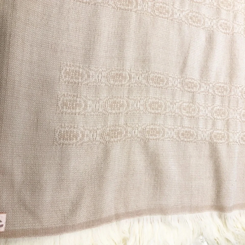 Churchill Handwoven Shawl Scarf tan knit fringe 63"x27" - Picture 8 of 10